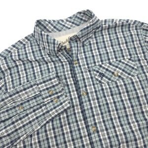 Duck Camp Men L Blue Plaid Vented Nylon Long Sleeve Button Down Outdoor Shirt